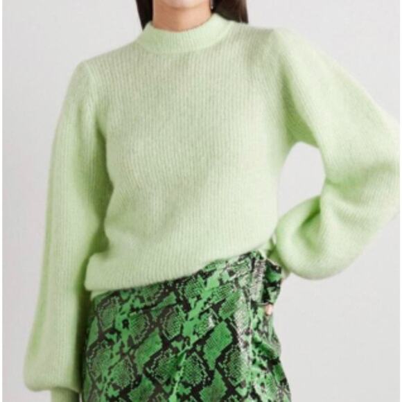 Ganni Green Balloon Sleeve Jumper Sweater Wool Alpaca Extra Soft Size Small - Picture 1 of 9